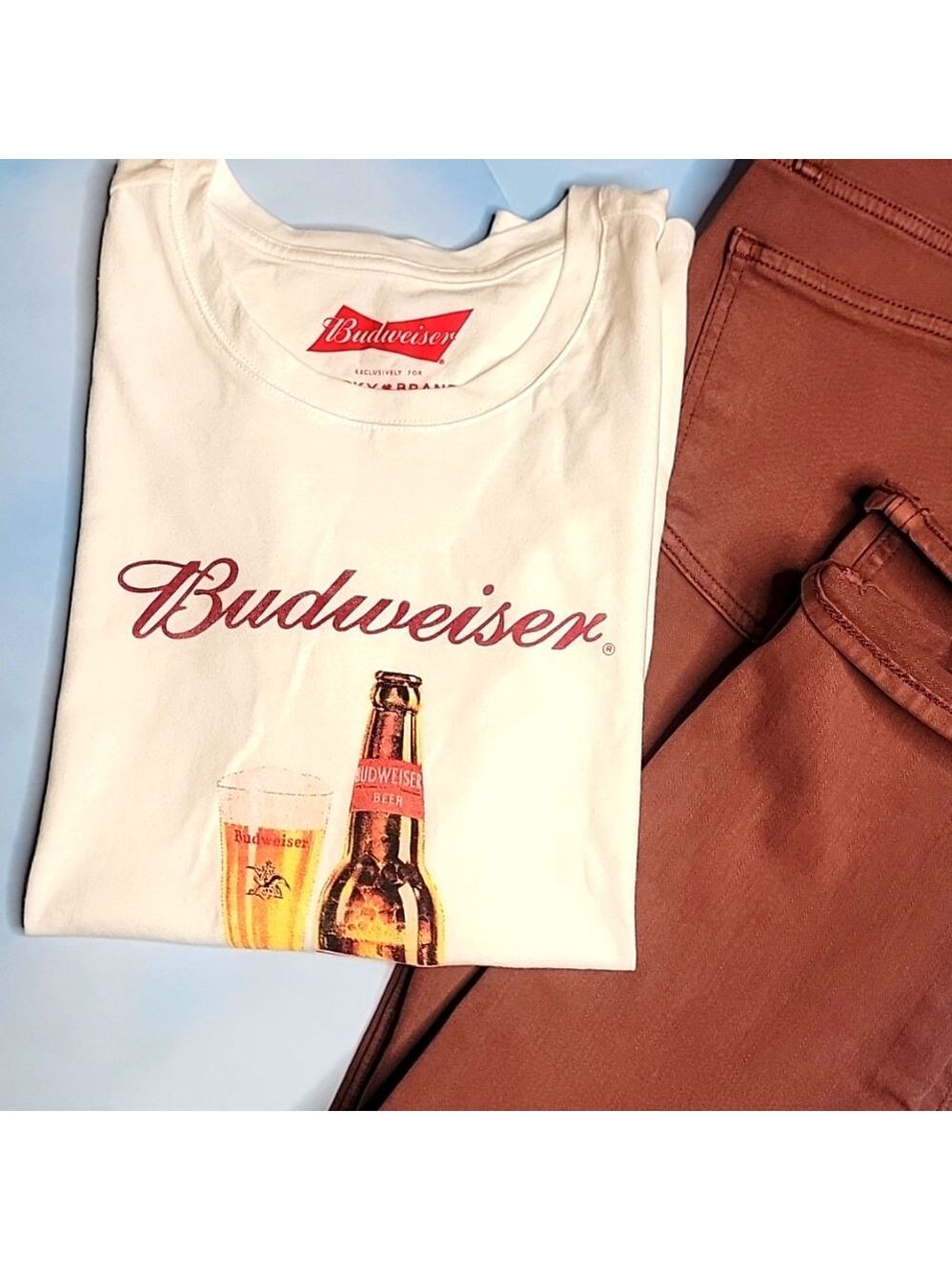 Lucky Brand Budweiser Red and Gold Logo T-Shirt - Picture 5 of 6